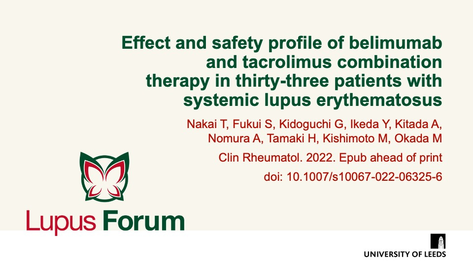 Publication thumbnail: Effect and safety profile of belimumab and tacrolimus combination therapy in thirty‑three patients with systemic lupus erythematosus