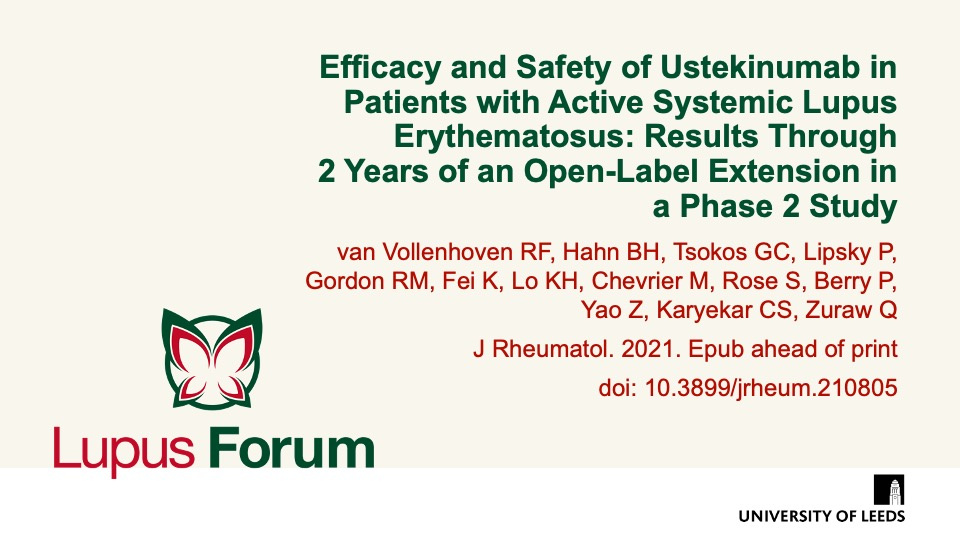 Publication thumbnail: Efficacy and Safety of Ustekinumab in Patients with Active Systemic Lupus Erythematosus: Results Through 2 Years of an Open-Label Extension in a Phase 2 Study