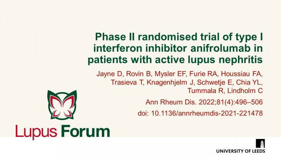 Publication thumbnail: Phase II randomised trial of type I interferon inhibitor anifrolumab in patients with active lupus nephritis
