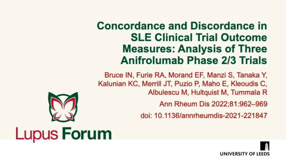 Publication thumbnail: Concordance and discordance in SLE clinical trial outcome measures: analysis of three anifrolumab phase 2/3 trials