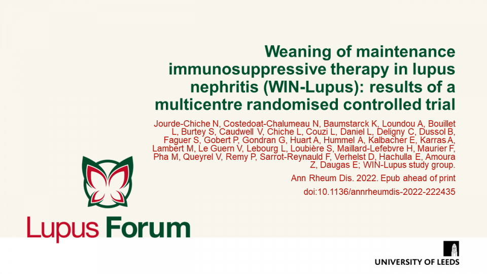Publication thumbnail: Weaning of maintenance immunosuppressive therapy in lupus nephritis (WIN-Lupus): results of a multicentre randomised controlled trial