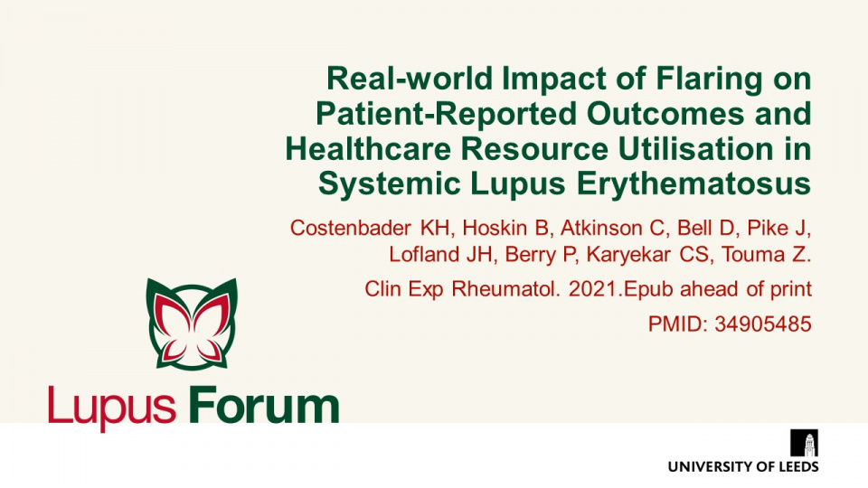 Publication thumbnail: Real-world Impact of Flaring on  Patient-Reported Outcomes and  Healthcare Resource Utilisation in Systemic Lupus Erythematosus